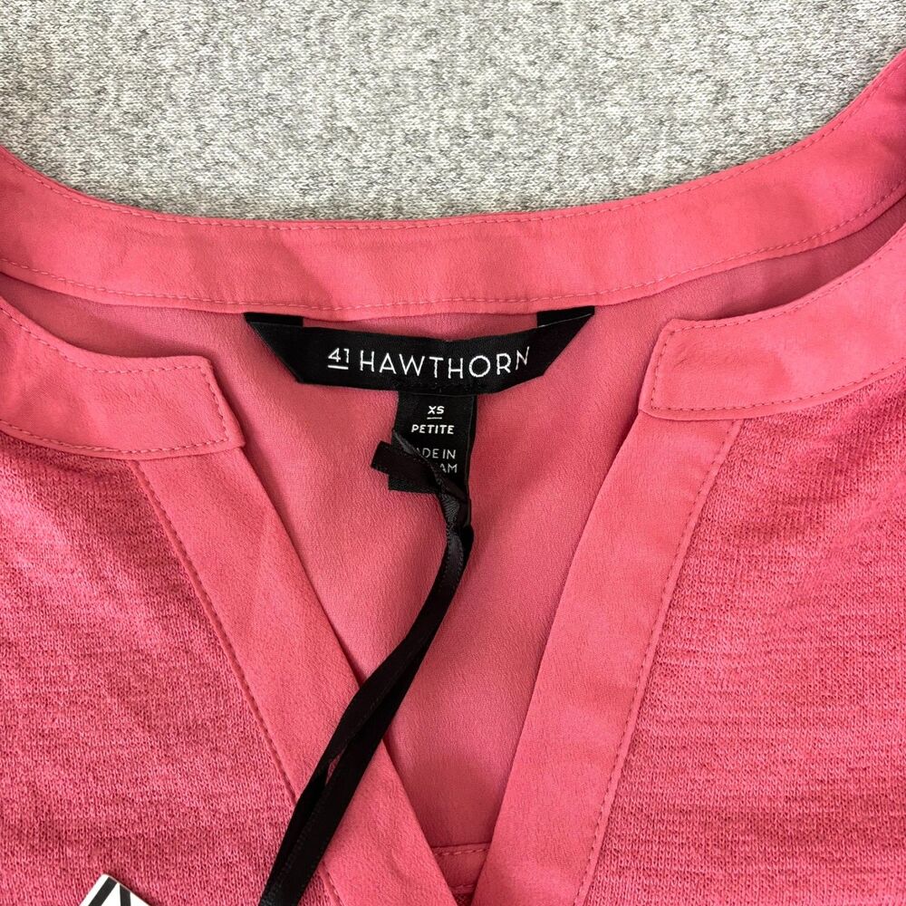 41 Hawthorn Pink Coral Split Neck Tunic XS Petite NWT 3/4 Sleeve Casual Blouse - Picture 3 of 6